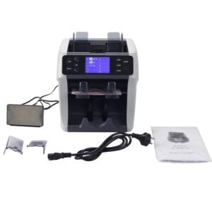 Mixed Money Counter Machine | 2-Pocket Premium Bank Grade w/Counterfeit Detector | Mixed Denomination, Currency & Bill Counting | Fast & Accurate Cash Counter | Customer Screen & Printer